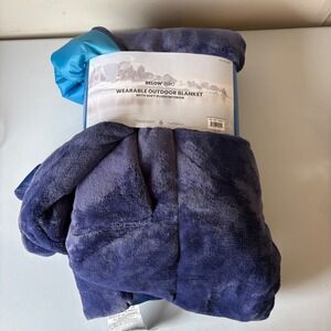 Below Zero Wearable Outdoor Blanket Blue Plush Outdoor Hiking Travel 72x54